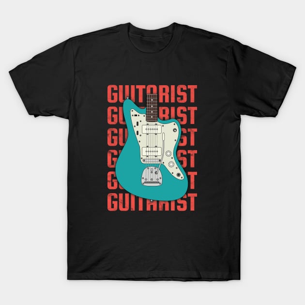 Guitarist Repeated Text Offset Style Electric Guitar Body T-Shirt by nightsworthy